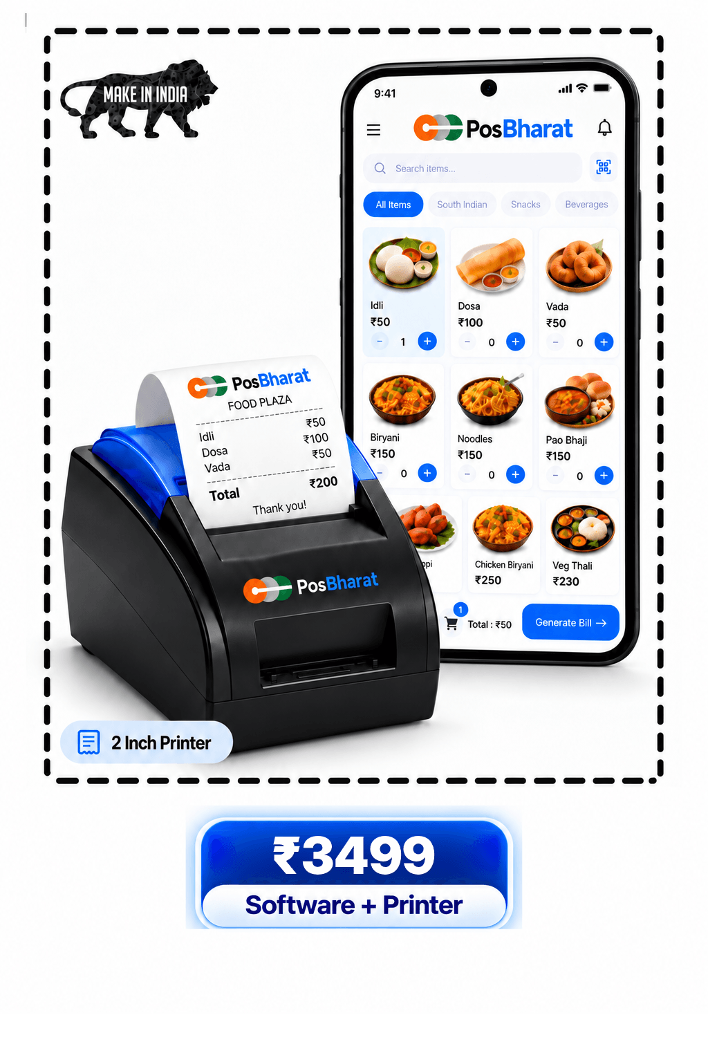 PosBharat 2 inch printer with software for INR 3499.